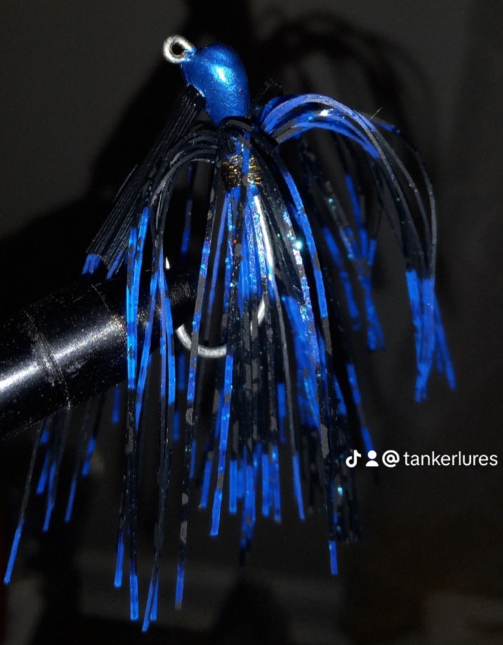 Black and Blue weedless 5/8 ounce Jig
