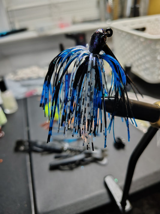 Black and Blue weedless 5/8 ounce Jig