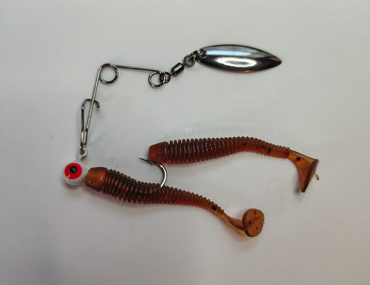 Red Bug swim bait with willow leaf spinner