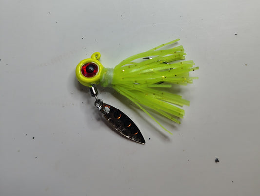 Chartreuse hand tied underspin jig.
